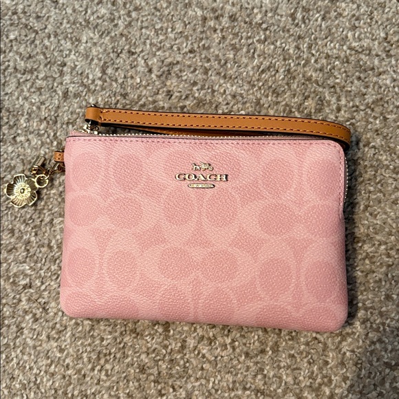 Coach Pink Signature Tote with Brown Trim and Matching Pouch - Picture 2 of 8